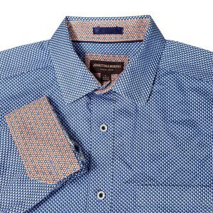 Johnston & Murphy Sz L Printed Long Sleeve Shirt Contrast Pink Blue Shadow Dot
